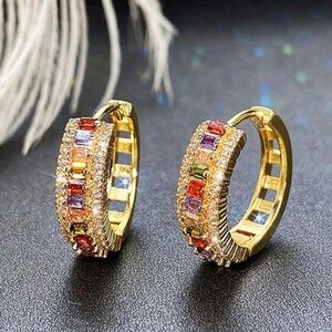 Copper Rainbow Cubic Zirconia Hoop Earrings | Gold-Tone Multi-Stone Huggies